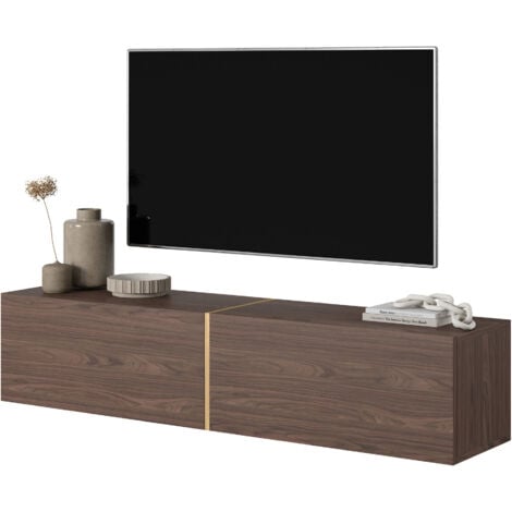 Mueble de TV colgante - blanco con inserto dorado - 200 cm - Bisira