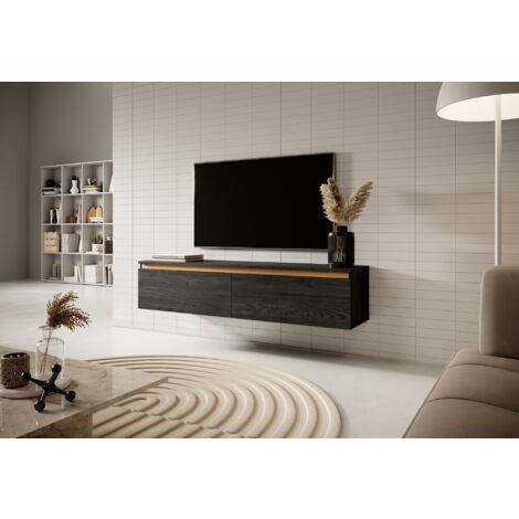 Selsey Mueble Tv Seney Cm Fresno Negro Con Inserto Dorado