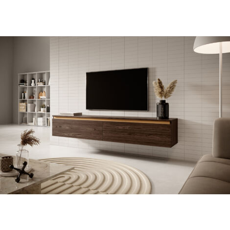 Selsey Seney Mueble Tv Suspendido Nogal Con Inserto Dorado Cm