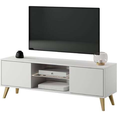 Selsey Savoni Ii Mueble Tv Lowboard Blanco Con Patas Doradas Cm