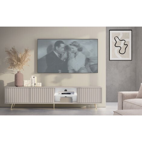 Selsey BELLO - Mueble TV - 175 cm - Frente de lamas - Taupe (Gris-Beige)
