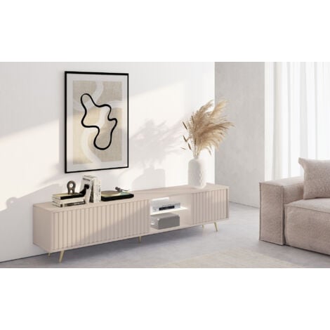 Selsey BELLO - Mueble TV - 175 cm - Frente de lamas - Taupe (Gris-Beige)