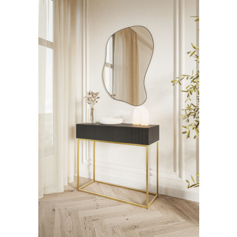 Consolle VELDIO 90 Cm Taupe Con Gambe Oro - Mobile Elegante Con Cassetto - Per Ingresso O Soggiorno - Foto 2