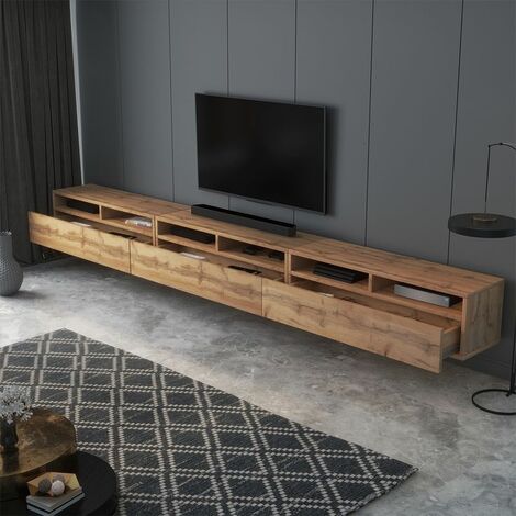 Mueble TV / Mueble de sala - Roble Wotan - con iluminación LED - 180 cm -  Rednaw