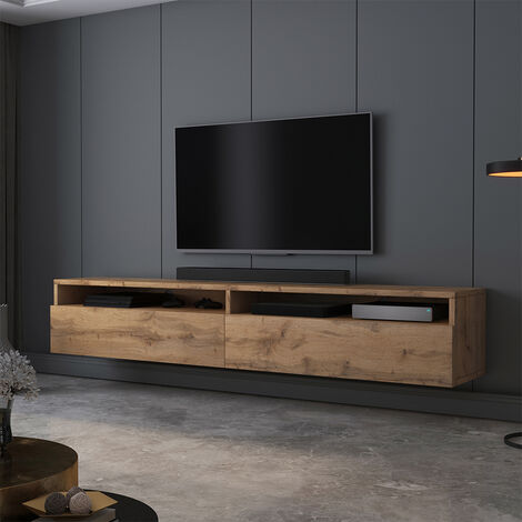 Mueble TV / Mueble de sala - Roble Wotan - con iluminación LED - 180 cm -  Rednaw