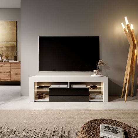 Selsey Bianko - Mueble TV - para la sala de estar - ancho 140 cm - blanco  mate / negro brillo 