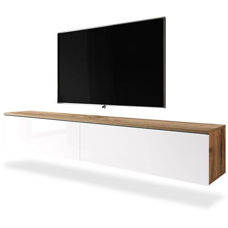 Mueble TV / Mueble de salón - Roble Wotan / Negro brillo - 180 cm