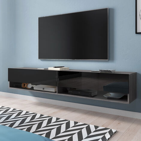 Selsey Wander Mueble De Tv De Pie Colgante Cm Bodega Negro Brillo Moderno