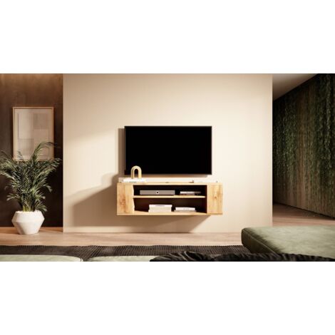 Mueble TV Selsey - Roble Dorado Y Blanco Mate, 137x35.5x58 Cm, Diseño Moderno Para Salón