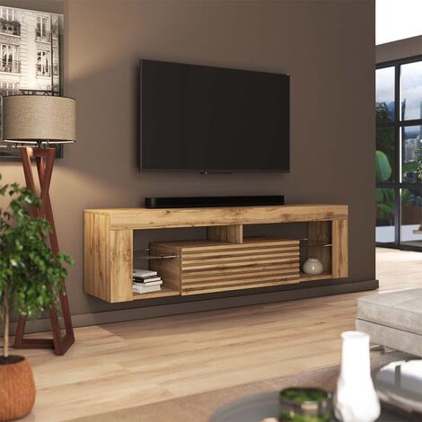 Selsey BIANKO - Mueble TV Moderno/Mesa TV/Mueble para Salón / 140 cm (sin  LED, Roble Dorado)