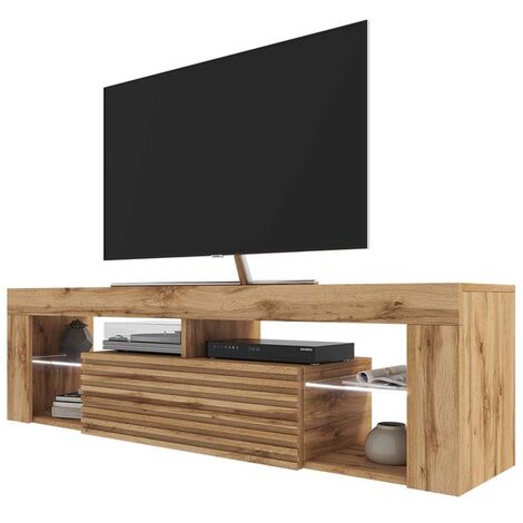 Selsey Bianko Mueble De Tv De Pie Roble Wotan Frente D Cm Moderno Con Led