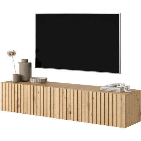 Selsey Telire - Mueble de TV colgante - roble artesano con frente de lamas - 140 cm