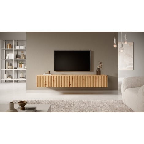 Selsey Telire - Mueble de TV colgante - roble artesano con frente de lamas - 175 cm
