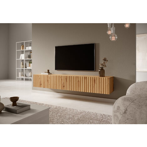 Selsey Telire - Mueble de TV colgante - roble artesano con frente de lamas - 175 cm