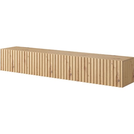 Selsey Telire - Mueble de TV colgante - roble artesano con frente de lamas - 175 cm
