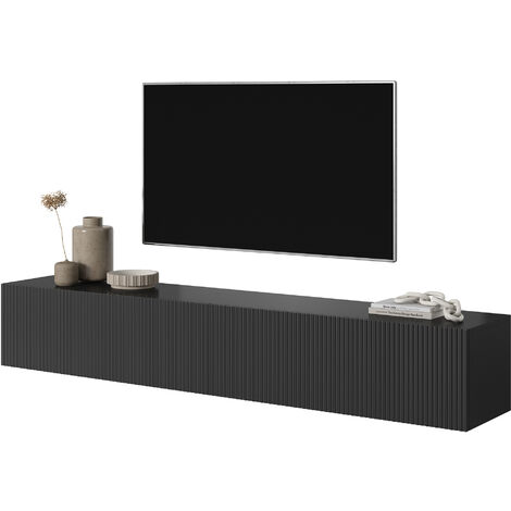 Selsey Veldio - Mueble de TV colgante - negro con frentes de listones - 175 cm
