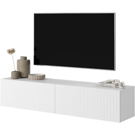 Selsey Veldio - Mueble de TV colgante - blanco con frentes de listones - 140 cm