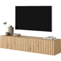 Selsey Telire - Mueble de TV colgante - roble artesano con frente de lamas - 140 cm