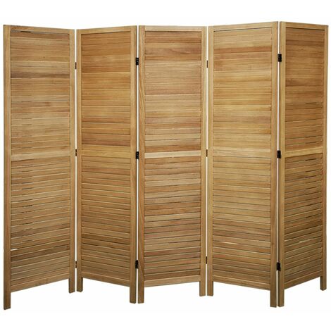 Biombo de madera y bambu marron - 5 paneles