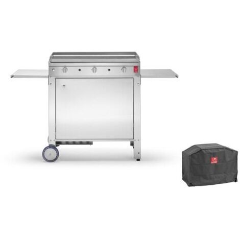 Plancha PLANET à gaz - CHEF 80 Lisse + Housse PLANET à gaz + Chariot fermé - 3 brûleurs