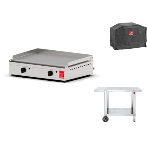 Plancha PLANET à gaz - ALFA 600 Lisse + Housse PLANET à gaz + Chariot SMART - - 2 brûleurs