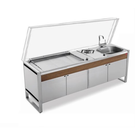Plancha PLANET - Table de cuisson Fermée OASI 205C + Plancha OASI 80 Lisse + Evier + Mitigeur Pliable + Feu Gaz (1/5)