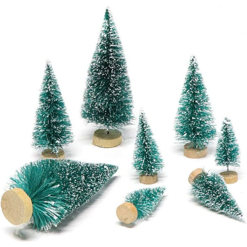 8Pcs Mini Sisal Bouteille Brosse arbres de Noël Ornements Neige Frost village Putz