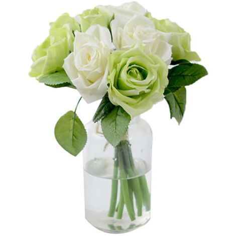Perle rare 6 bouquets de roses artificielles blanches et vertes fausses  fleurs en soie mariage floral