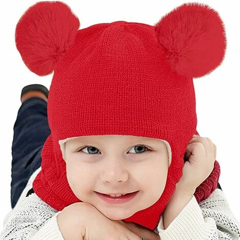 Perle Rare Bonnet D Hiver Bebe Coupe Vent Chaud Tricote Bonnet Enfant Echarpe Rouge