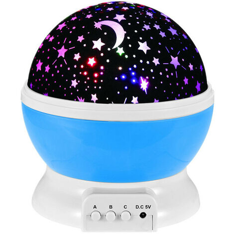 Perle Rare Veilleuse Enfant Lampe Projecteur Rotation A 360 Romantique Veilleuse Bebe Etoiles Lampes De Chevet Lampes D Ambiance 4 Led 8 Modes D Eclairage 2 Modes De Charge Bleu