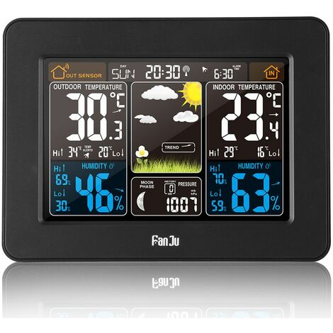 Station Meteo Avec Capteur Sans Fil Thermometre Hygrometre Barometre Numeriques Interieure Exterieure Phase De La Lune 9 In 1 Ecran Lcd Colore Avec Reveil Snooze Meteo Temperature Previsions