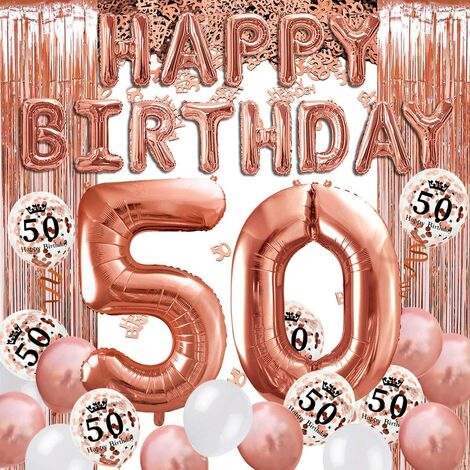 50 Ans Deco Anniversaire Or Rose Banniere Joyeux Anniversaire Ballon Helium Chiffres 50 Xxl Rideau A