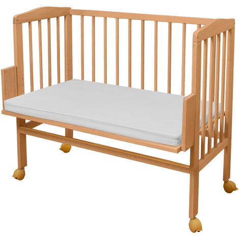 Consciente Generalmente hablando calibre Cuna de bebé WALDIN con colchón, regulable en altura, de madera lacada  natural o blanca:Crudo