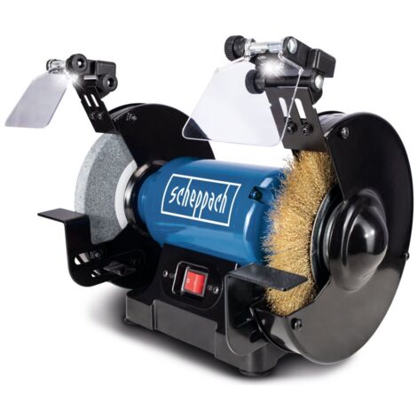 Doppelschleifer SM200LB Scheppach mit LED-Beleuchtung 230V 500 Watt Schleifstein 200x20mm K36 Drahtbürste 16mm Breite (1/5)