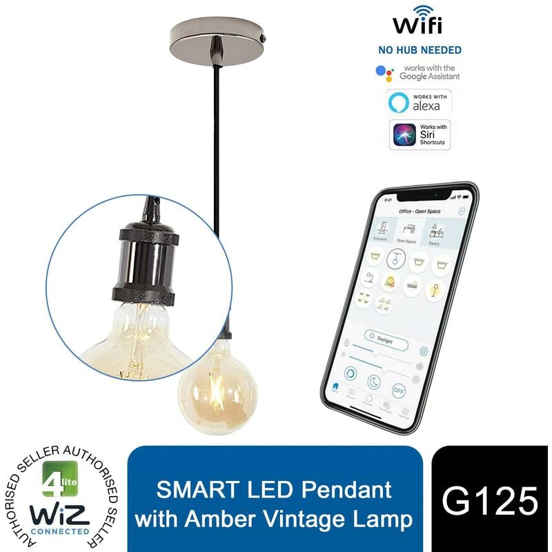 4lite WiZ Connected G125 Amber Vintage White WiFi LED Smart Bulb with  Pendant