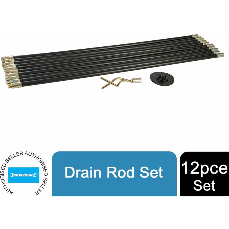 Drain Rod Set 12pce Universal joints and crimped riveted rods. 