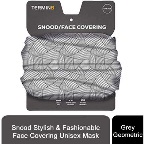 Termin8 Unisex Multifunctional Snood and Face Covering Mask, Grey Geometric