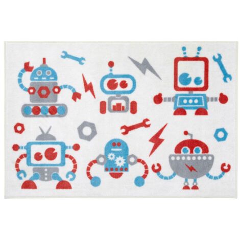 Nursery Decorative Rug Kit for Kids with Fun Robots Non-slip backing, White