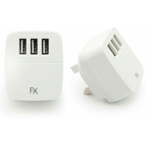 FX Powabud Mains 2 Port USB Or 3 Port USB Charger - 2.1Amp/3.1Amp[3Port USB 3.1Amp - White]