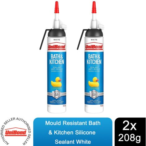 UniBond Mould Resistant Bath & Kitchen Silicone Sealant White, 208g, 2pk