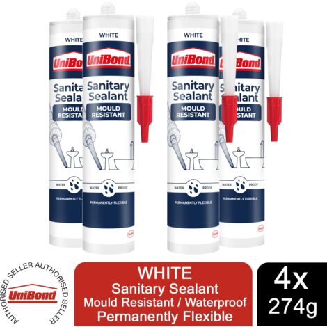 UniBond Mould Resistant Sanitary Sealant Cartridge White 274 g, 4 Pack (1/3)