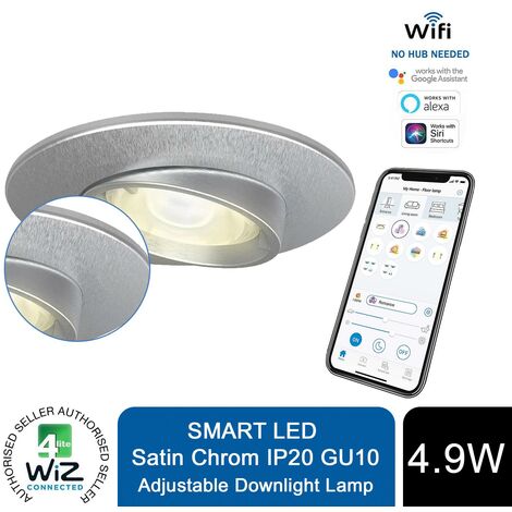 4lite WiZ Connected GU10 White LED Lamp & Satin Chrome Adjustable Downlight IP20 (1/5)