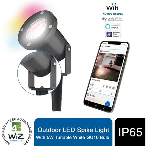 4lite WiZ Connected IP65 Outdoor LED Spike Light With 5W Tunable White GU10 Bulb