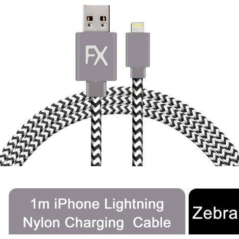 Aquarius 1m Phone Lightning Nylon USB Wire Braided Cable, Zebra (1/5)