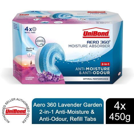 Unibond AERO 360° Moisture Absorber Lavender Garden Refill Tab, 4x450g