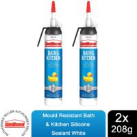 UniBond Mould Resistant Bath & Kitchen Silicone Sealant White, 208g, 2pk