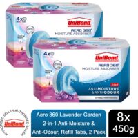 Unibond AERO 360 Moisture Absorber Lavender Garden Refill Tab - 8 x 450g