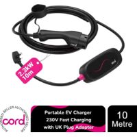 Cord Lite 10m Portable EV Charger 230V Fast Charging with UK Plug Adapter