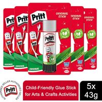 Pritt Child-Friendly Glue Sticks for Arts & Crafts Activities 43g, 5 Sticks