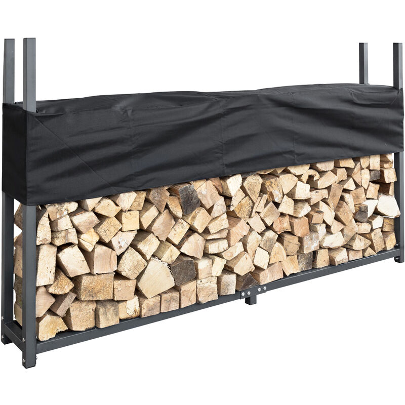 Abri Pour Bois De Chauffage Hillvert 600 Kg - Avec Bâche Et Toit, 135x70x165 Cm, Acier Noir